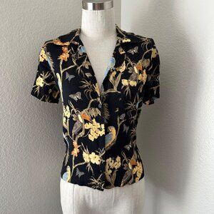Reformation Tropical Birds Print Button Up Shirt Short Sleeve Lightweight Multic